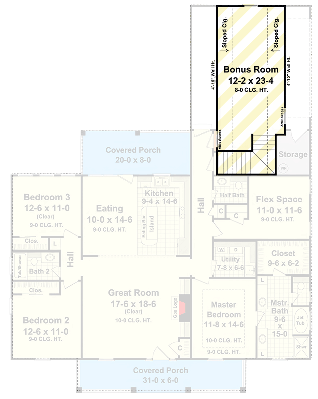 Plan 51358MM: 3-Bedroom Country Farmhouse House Plan with Bonus Room and Side-Entry Garage - Floor Plan - 2nd Floor - Country, Farmhouse