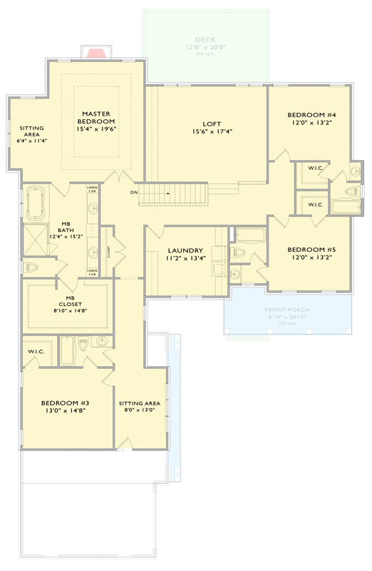 Plan 750015LDG: Elegant 5-Bed, 5.5-Bath Transitional House Plan with 3-Car Courtyard Garage - Floor Plan - 2nd Floor - Traditional, Transitional