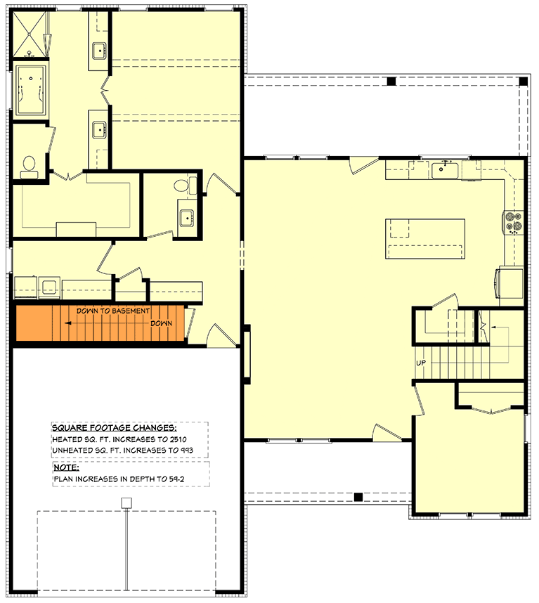 Plan 52026HZ: Spacious 4 or 5-Bedroom Modern Farmhouse House Plan with Main Level Master - Floor Plan - Basement Stairs Location - Country, Modern Farmhouse, Traditional