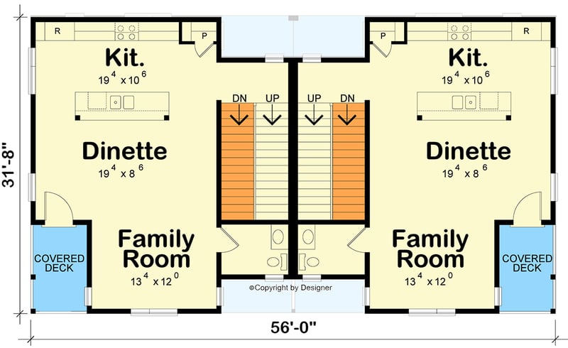 Plan 42487DB: Modern Duplex House Plan with 6 Beds and 4 Car Drive-Under Garage - Floor Plan - Main Level - Contemporary, Modern