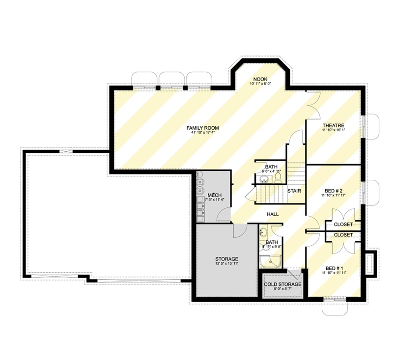 Plan 61702UT: Stately Traditional House Plan with Upstairs Owners Suite and Home Theater - Floor Plan - Optional Finished Basement Level - Traditional