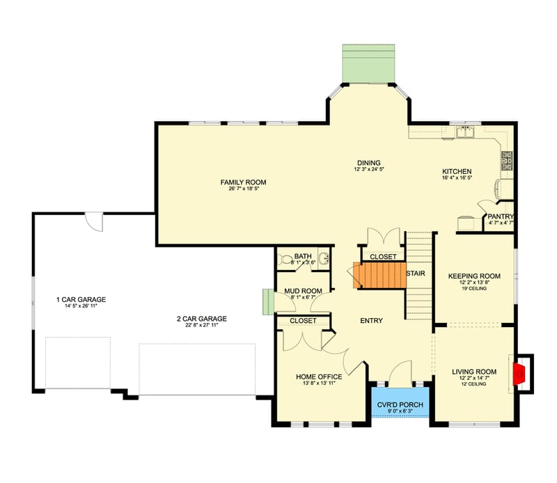Plan 61702UT: Stately Traditional House Plan with Upstairs Owners Suite and Home Theater - Floor Plan - Main Level - Traditional