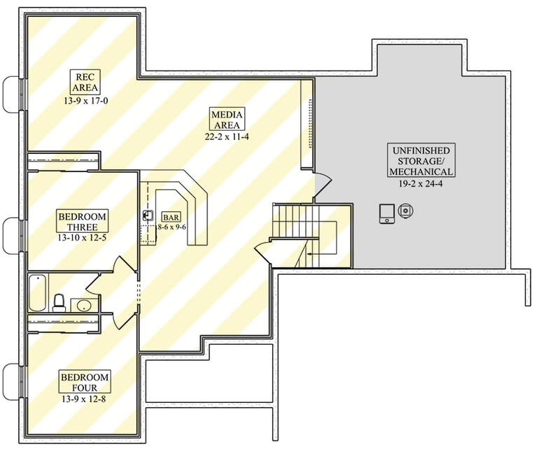 Plan 95343RW: Craftsman House Plan with Flexible Bedroom Options and Outdoor Fireplace - Floor Plan - Optionally Finished Lower Level - Craftsman, Northwest, Ranch