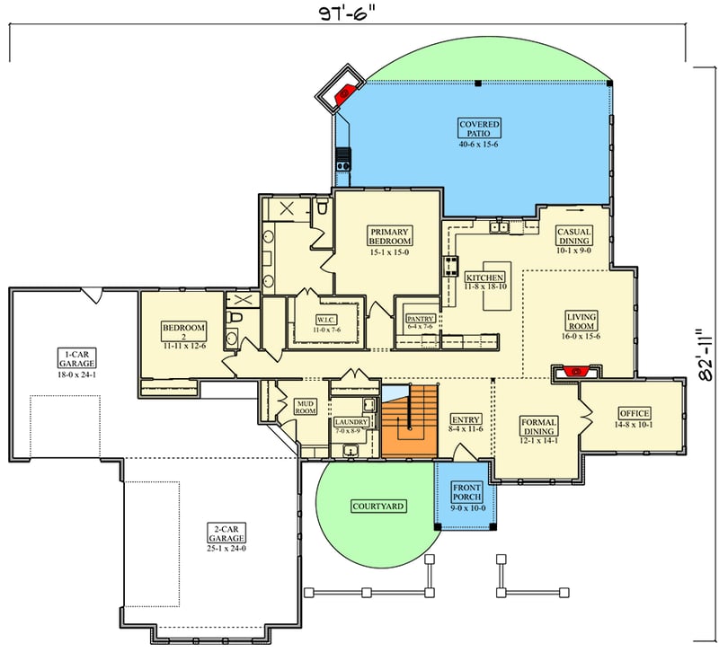 Plan 95345RW: Contemporary Prairie House Plan with 3-Car Garage and Main-Level Master Suite - Floor Plan - Main Level - Contemporary, Prairie, Transitional