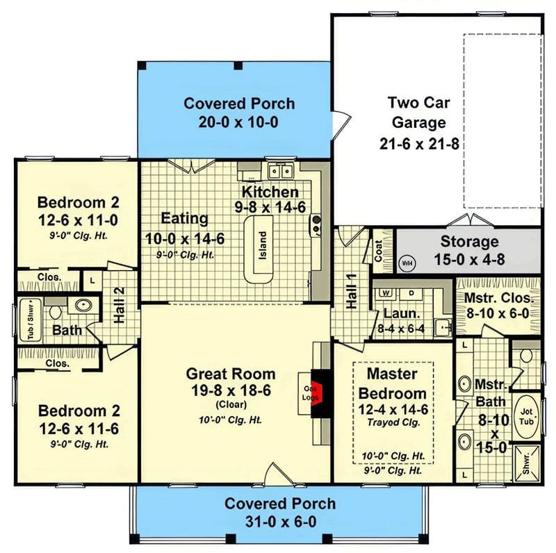 Plan 51362MM: Charming 3-Bed French Country House Plan with Split Bedrooms and Inviting Porches - Floor Plan - Main Level - French Country, Modern Farmhouse, Traditional