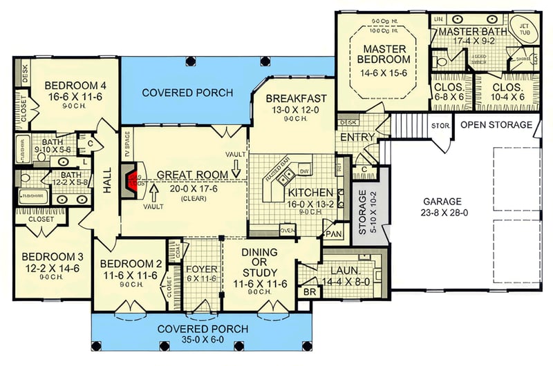 Plan 51365MM: Welcoming 4-Bedroom Southern Ranch House Plan with Split Layout - Floor Plan - Main Level - Country, Ranch, Southern, Traditional