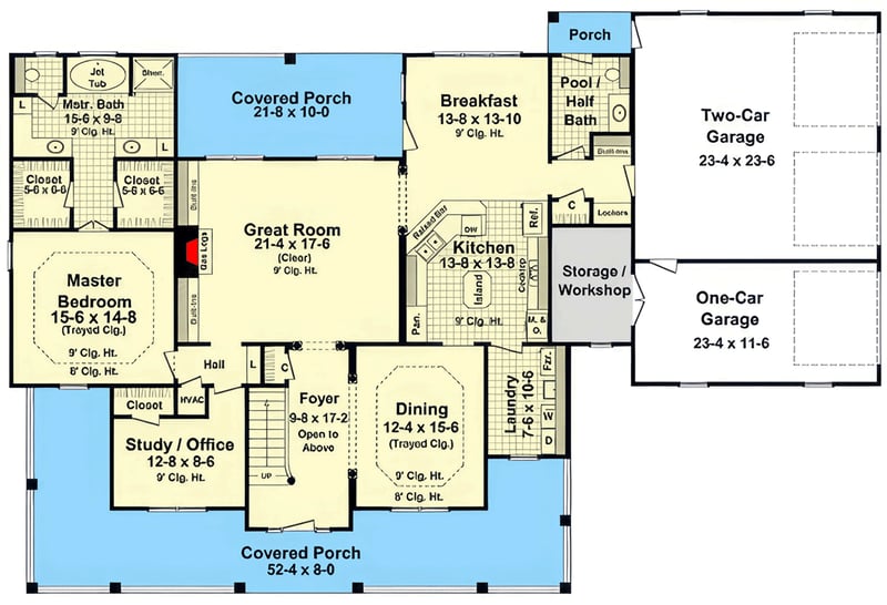 Plan 51366MM: 4-Bedroom Modern Farmhouse House Plan with Wrap-Around Porch and Flex Room - Floor Plan - Main Level - Country, Farmhouse, Modern Farmhouse