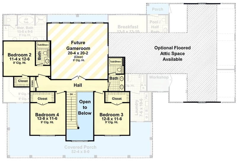 Plan 51366MM: 4-Bedroom Modern Farmhouse House Plan with Wrap-Around Porch and Flex Room - Floor Plan - 2nd Floor - Country, Farmhouse, Modern Farmhouse