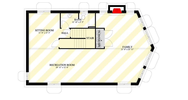 Plan 61709UT: Four Bedroom Rustic Cabin House Plan with Prow Front and Loft - Floor Plan - Optional Finished Basement Level - Cabin, Rustic