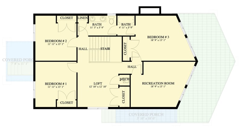 Plan 61709UT: Four Bedroom Rustic Cabin House Plan with Prow Front and Loft - Floor Plan - 2nd Floor - Cabin, Rustic