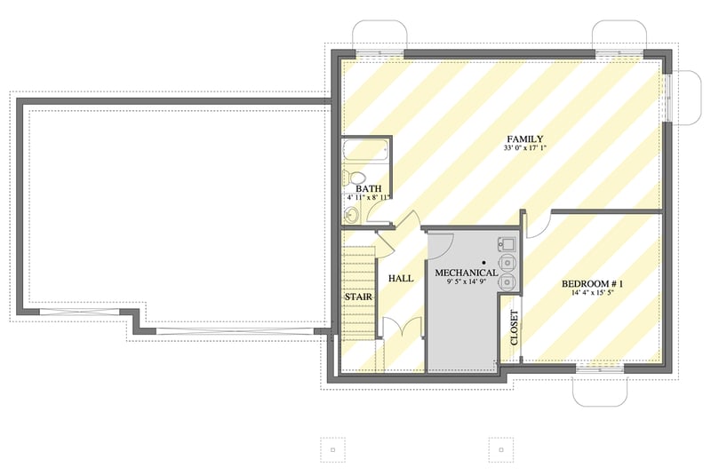 Plan 61711UT: Traditional 4-Bedroom House Plan with Home Office and Three-Car Garage - Floor Plan - Optional Finished Basement Level - Traditional