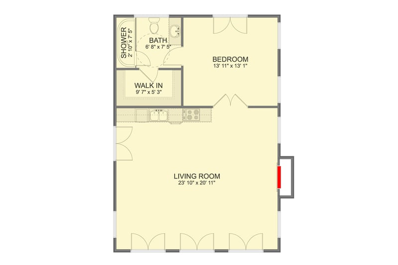 Plan 61712UT: Sophisticated 870 Square Foot European ADU House Plan with Arched Entryways - Floor Plan - Main Level - European