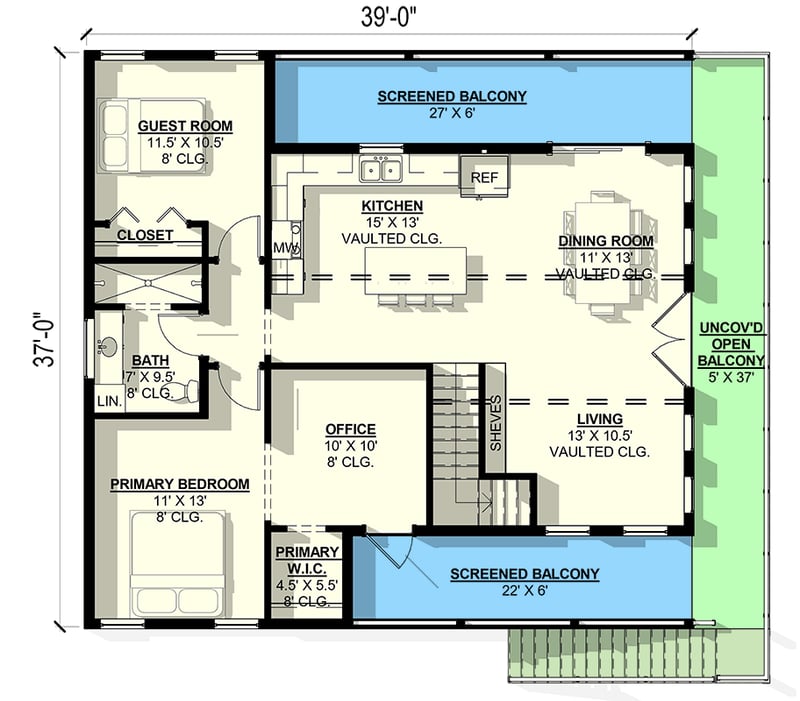 Plan 405100FDC: Contemporary Two-Bedroom Barndominium House Plan with Wrap-Around Veranda - Floor Plan - 2nd Floor - Barndominium, Contemporary, Modern Farmhouse