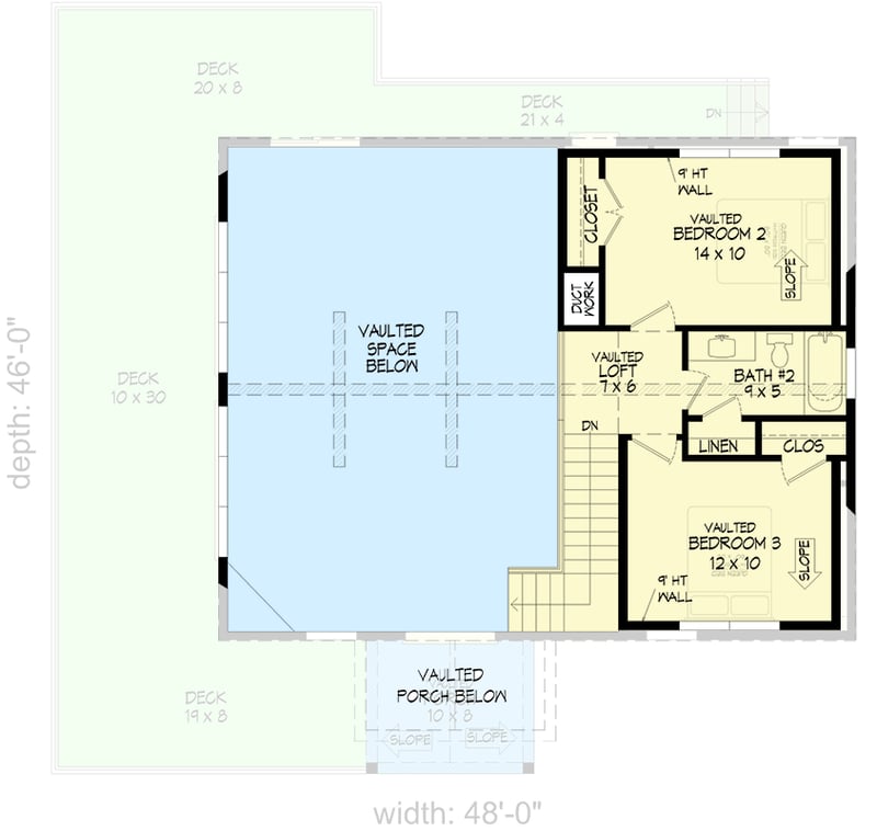 Plan 680651VR: Contemporary Mountain House Plan with Two-Story Great Room and Expansive Deck - Floor Plan - 2nd Floor - Contemporary, Craftsman, Mountain