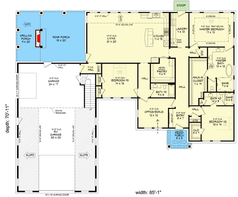 Plan 680658VR: 4-Bedroom Modern Barndominium House Plan with Expansive RV Garage - Floor Plan - Main Level - Barndominium, Country, Ranch