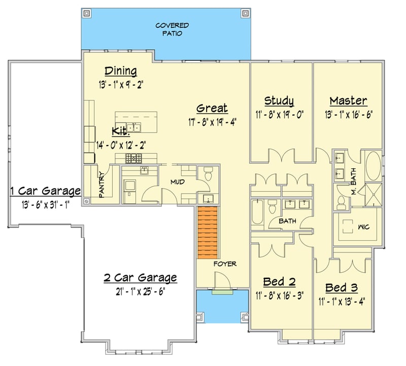 Plan 910122WHD: Single-Story Modern Farmhouse Plan with Study and 3-Car Garage - Floor Plan - Main Level - Farmhouse, Modern, Modern Farmhouse