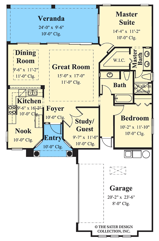 Plan 340133STR: 3-Bedroom Single-Story Mediterranean House Plan with Study and Veranda - Floor Plan - Main Level - Florida-Style, Mediterranean, Spanish