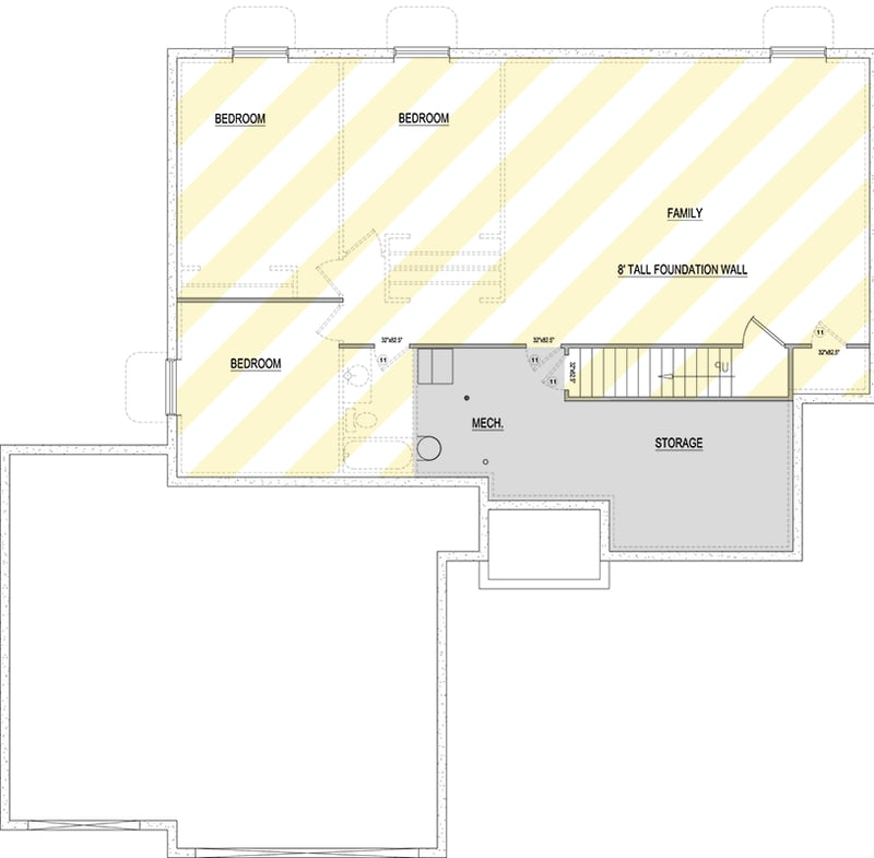 Plan 849062PGE: Craftsman Ranch House Plan with 3 Bedrooms and 3-Car Garage - Floor Plan - Unfinished Basement - Country, Craftsman, Ranch, Traditional