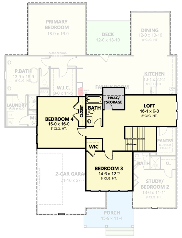 Plan 260034RVC: 4-Bedroom New American House Plan with Vaulted Family Room and Main-Level Master - Floor Plan - 2nd Floor - Country, Craftsman, Mountain, New American, Traditional
