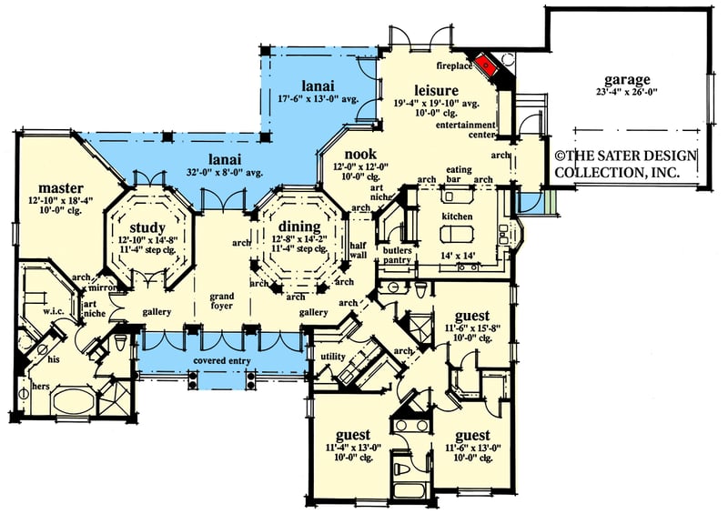 Plan 340142STR: 4-Bedroom Southern Traditional Ranch House Plan with Two Kitchen Islands - Floor Plan - Main Level - Ranch, Southern, Southern Traditional, Traditional