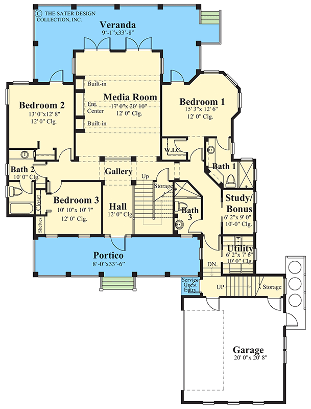 Plan 340143STR: Coastal Cottage House Plan with Stacked Porches and In-Law Suite - Floor Plan - Main Level - Beach, Coastal, Coastal Contemporary, Cottage, Vacation