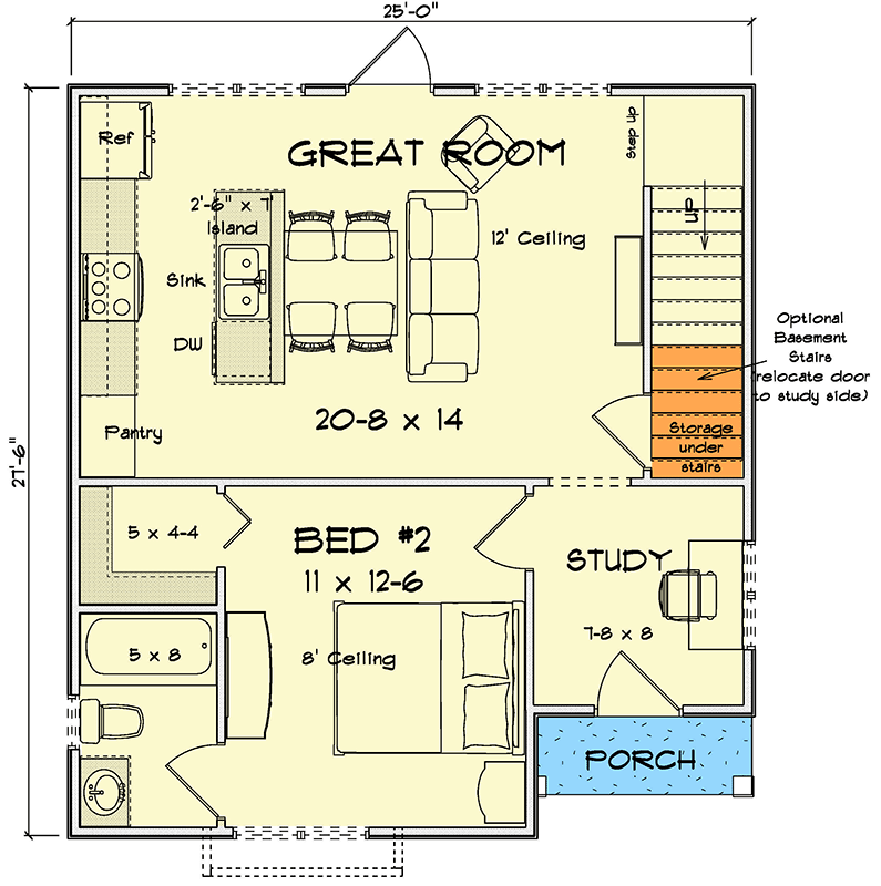 Plan 52520WM: Traditional 2-Bedroom House Plan with Dual Master Suites and Loft - Floor Plan - Main Level - Traditional