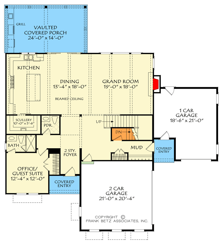 Plan 710446BTZ: Two-Story 5-Bedroom Craftsman House Plan with Pantry and Vaulted Porch - Floor Plan - Main Level - Craftsman