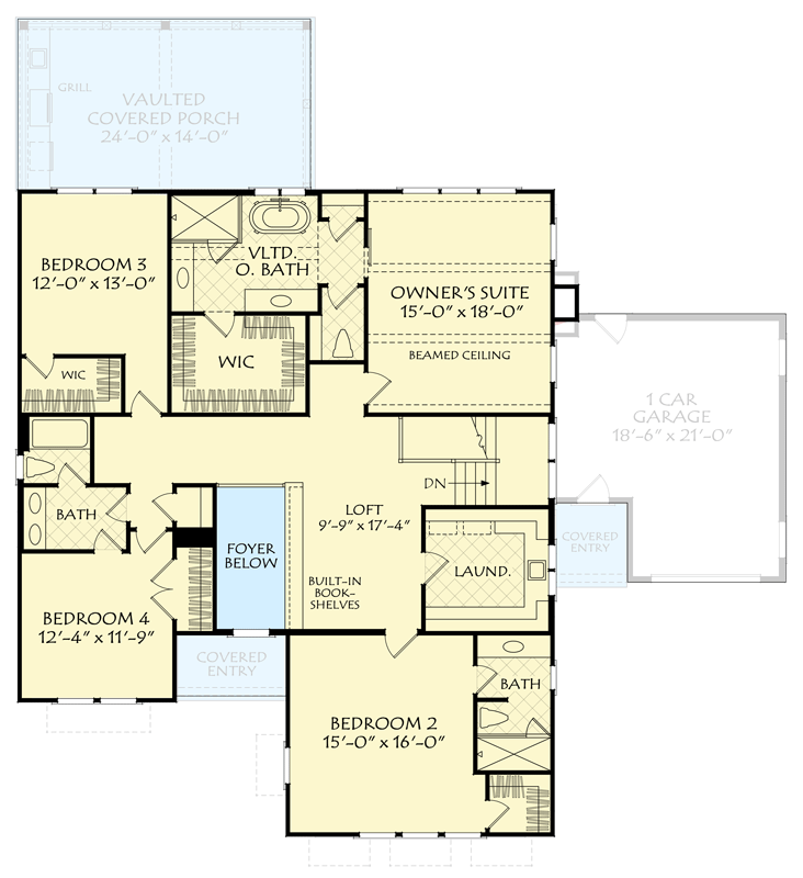 Plan 710446BTZ: Two-Story 5-Bedroom Craftsman House Plan with Pantry and Vaulted Porch - Floor Plan - 2nd Floor - Craftsman
