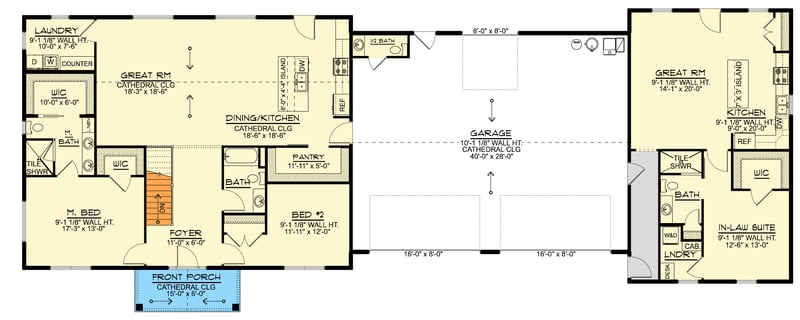 Plan 135416GRA: Contemporary Barndominium House Plan with 3 Beds and 4 Car Garage - Floor Plan - Main Level - Barndominium, Contemporary, Country, Craftsman, New American