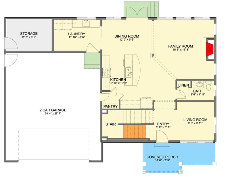 Plan 61730UT: Traditional House Plan with Three Bedrooms and a Two-Story Great Room - Floor Plan - Main Level - Traditional