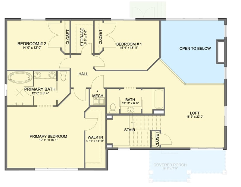Plan 61730UT: Traditional House Plan with Three Bedrooms and a Two-Story Great Room - Floor Plan - 2nd Floor - Traditional