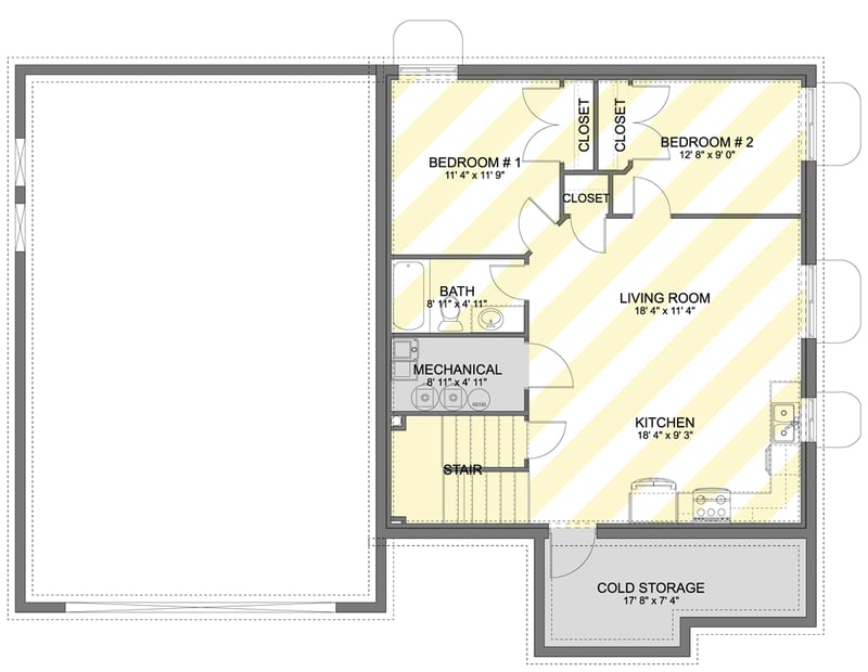 Plan 61730UT: Traditional House Plan with Three Bedrooms and a Two-Story Great Room - Floor Plan - Lower Level - Optionally Finished Basement - Traditional