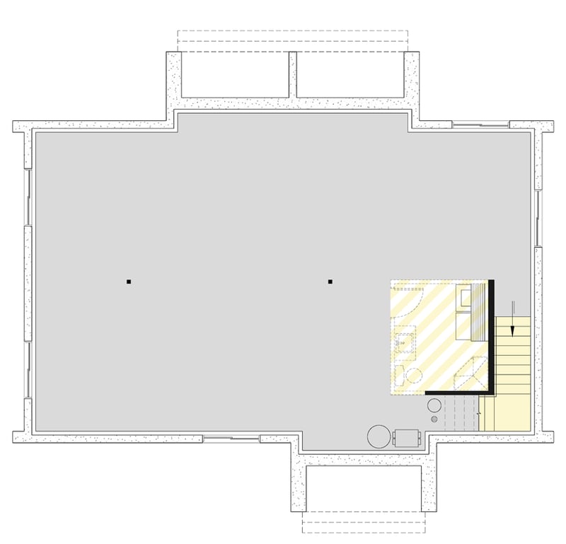 Plan 22742DR: Contemporary 2-Bedroom Mountain House Plan with Cathedral Ceilings - Floor Plan - Unfinished Basement - Contemporary, Modern, Mountain, Scandinavian