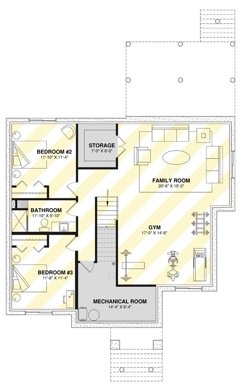 Plan 22746DR: Modern New American House Plan with Three Bedrooms and Cathedral Ceilings - Floor Plan - Optional Finished Basement Level - European, Modern, New American, Ranch, Transitional