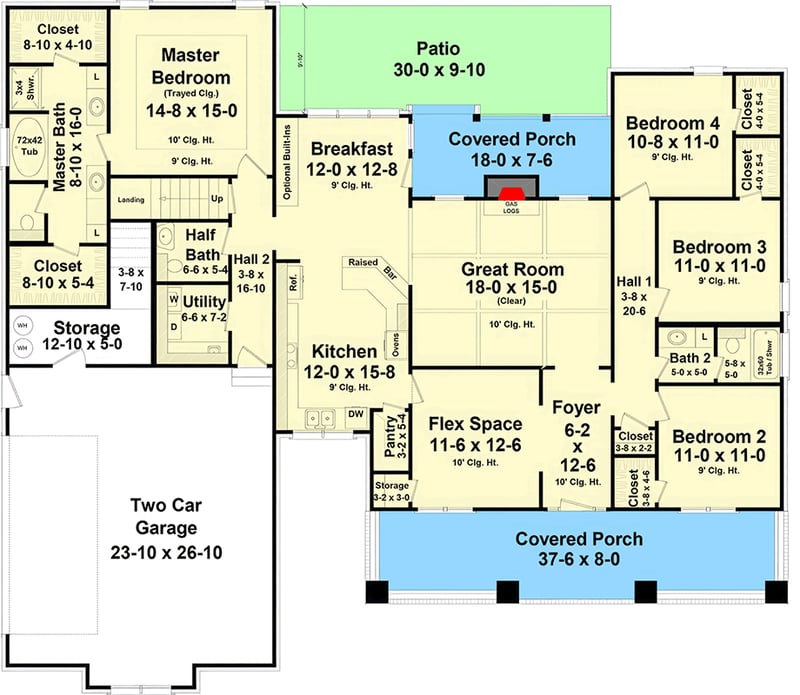 Plan 51371MM: Farmhouse Ranch House Plan with 4 Bedrooms and Versatile Bonus Room - Floor Plan - Main Level - Craftsman, Farmhouse, Ranch