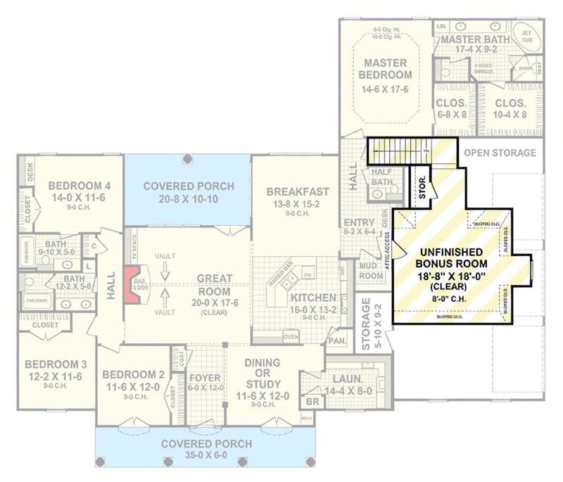 Plan 51373MM: Modern Farmhouse House Plan with Four Bedrooms and Three Car Garage - Floor Plan - Optionally Finished Bonus Room - Country, Modern Farmhouse, Southern, Traditional