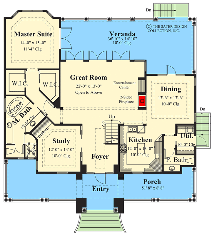 Plan 340145STR: Coastal Cottage House Plan with 3 Bedrooms and First Floor Master - Floor Plan - Main Level - Beach, Coastal, Cottage, Farmhouse, Vacation