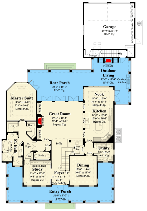 Plan 340151STR: Charming Modern Farmhouse Plan with 4 Bedrooms and 3675 Sq Ft - Floor Plan - Main Level - Country, Craftsman, Farmhouse, Modern Farmhouse, Southern