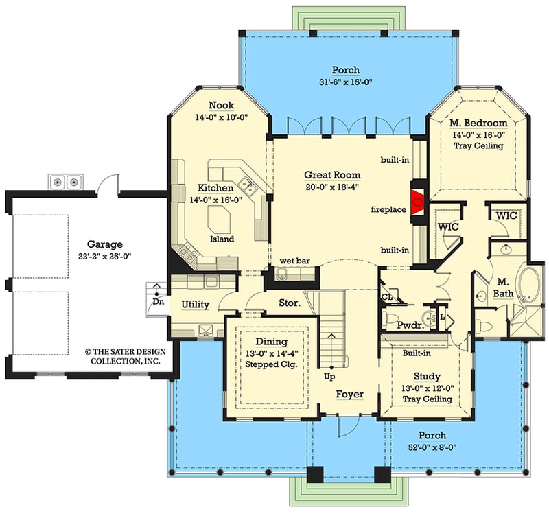 Plan 340152STR: Elegant Country Home Plan with 3 Bedrooms and Optional Bonus Room - Floor Plan - Main Level - Country, Hill Country, New American, Southern, Traditional