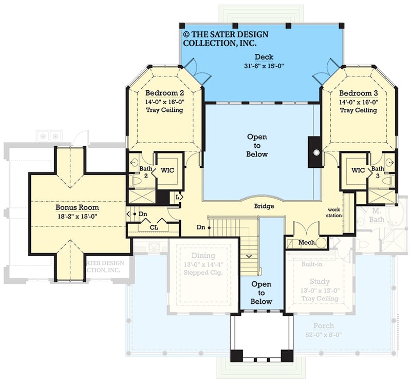 Plan 340152STR: Elegant Country Home Plan with 3 Bedrooms and Optional Bonus Room - Floor Plan - 2nd Floor - Country, Hill Country, New American, Southern, Traditional