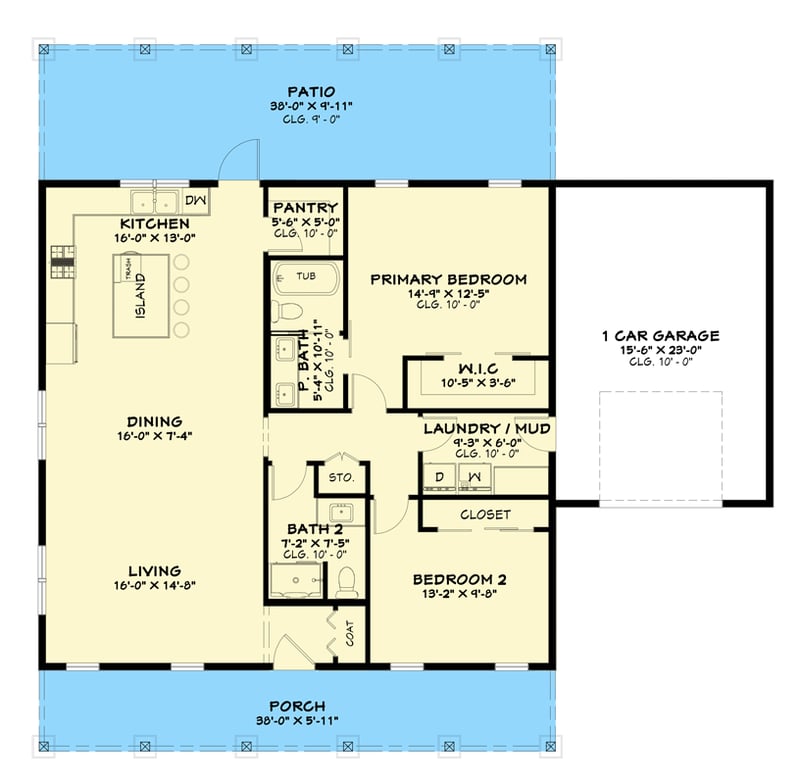 Plan 850021PKE: Modern Barndominium House Plan with Two Bedrooms and Butler Pantry - Floor Plan - Main Level - Barndominium, Modern Farmhouse