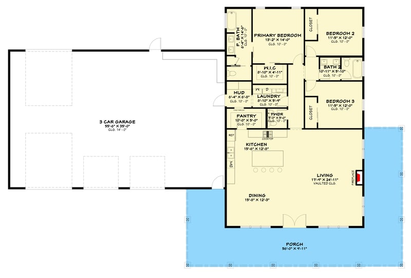 Plan 850022PKE: 3 Bedroom Modern Barndominium House Plan with Massive RV Garage - Floor Plan - Main Level - Barndominium, Modern Farmhouse