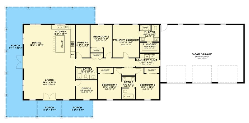 Plan 850023PKE: Four Bedroom Barndominium House Plan with Expansive Three Car Garage - Floor Plan - Main Level - Barndominium, Modern Farmhouse