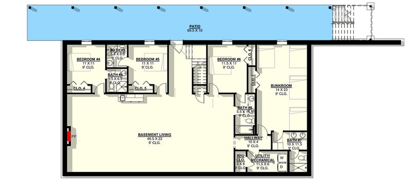 Plan 405103FDC: Seven Bedroom Barndominium House Plan with Wrap-Around Porch and Walkout Basement - Floor Plan - Lower Level - Barndominium, Modern Farmhouse
