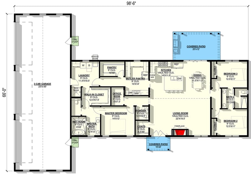 Plan 405104FDC: 3 Bedroom Modern Farmhouse Barndominium House Plan with 6 Car Garage - Floor Plan - Main Level - Barndominium, Modern Farmhouse