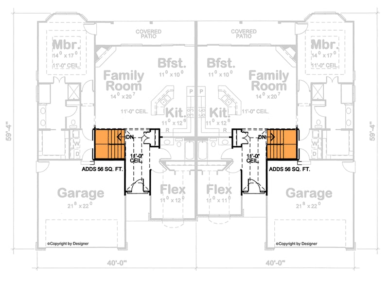 Plan 42739DB: Spacious Traditional Ranch Duplex House Plan with 4 Bedrooms and 4-Car Garage - Floor Plan - Basement Stairs Locaiton - Ranch, Traditional