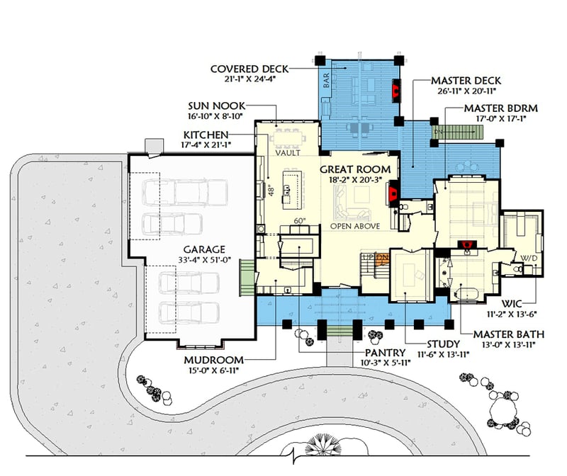 Plan 703018TYL: Expansive Six Bedroom Mountain Farmhouse House Plan with Four Car Garage - Floor Plan - Main Level - Farmhouse, Modern Farmhouse, Mountain, Rustic, Traditional