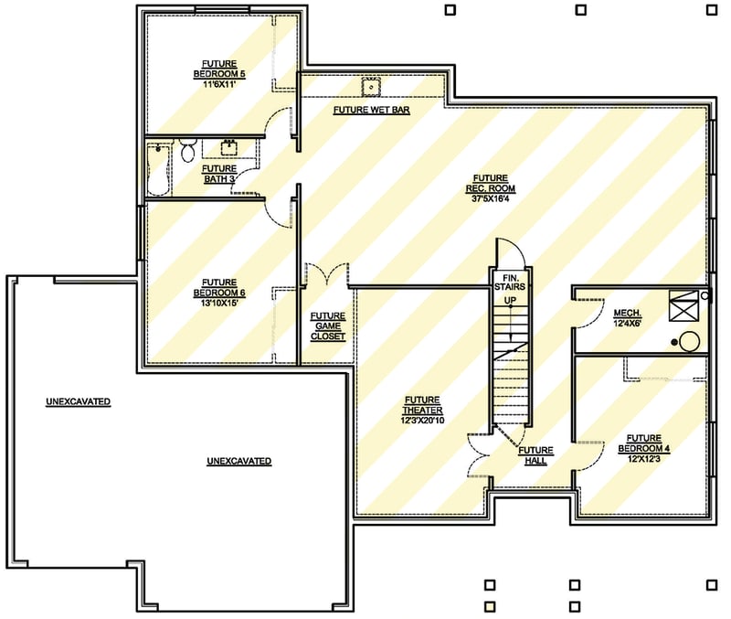 Plan 370053SEN: New American House Plan with 3 Bedrooms and 3-Car Garage - Floor Plan - Unfinished Basement Level - Country, Craftsman, Modern Farmhouse, Mountain, New American