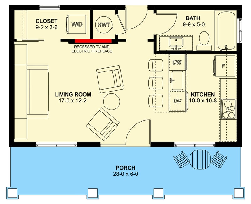 Plan 67851MG: Modern Farmhouse Studio House Plan with Large Covered Front Porch - Floor Plan - Main Level - Country, Craftsman, Modern Farmhouse