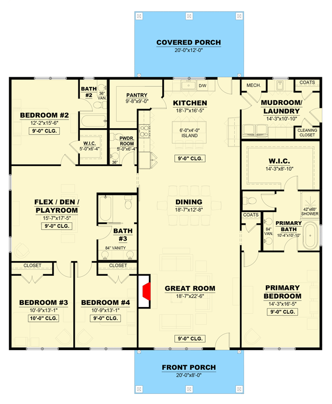 Plan 810058RBT: Modern Farmhouse Plan: 4 Beds, Split Layout - Floor Plan - Main Level - Country, Farmhouse, Modern Farmhouse, Ranch, Traditional